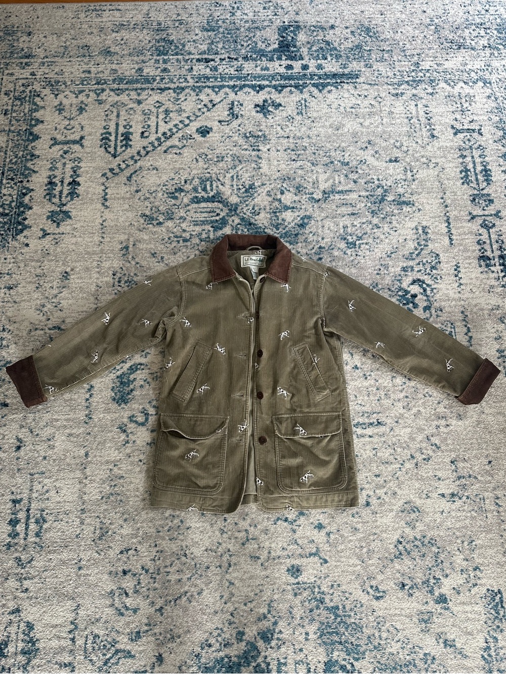 Vintage L.L.Bean XS Embroidered Hunting Dog Corduroy Barn Jacket Olive Brown